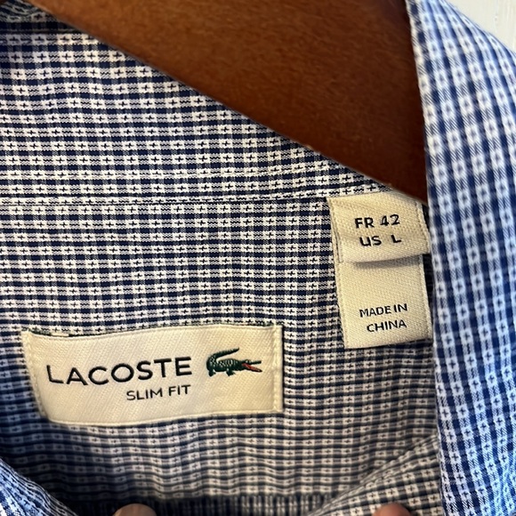 Men’s slim fit Lacoste shirt size large button up navy and white - Picture 2 of 3